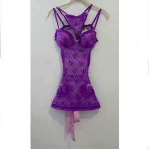 NWOT Victoria's Secret Womens Purple Lace French Maid Apron Lingerie Sz 34B